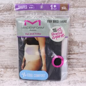 Maidenform Flexees Womens High Waist Thong Plus Size 3XL Black Cool Comfort